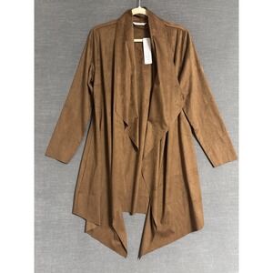 Soft‎ Surroundings Jacket M Brown Faux Suede Open Draped Waterfall Cardigan Fall